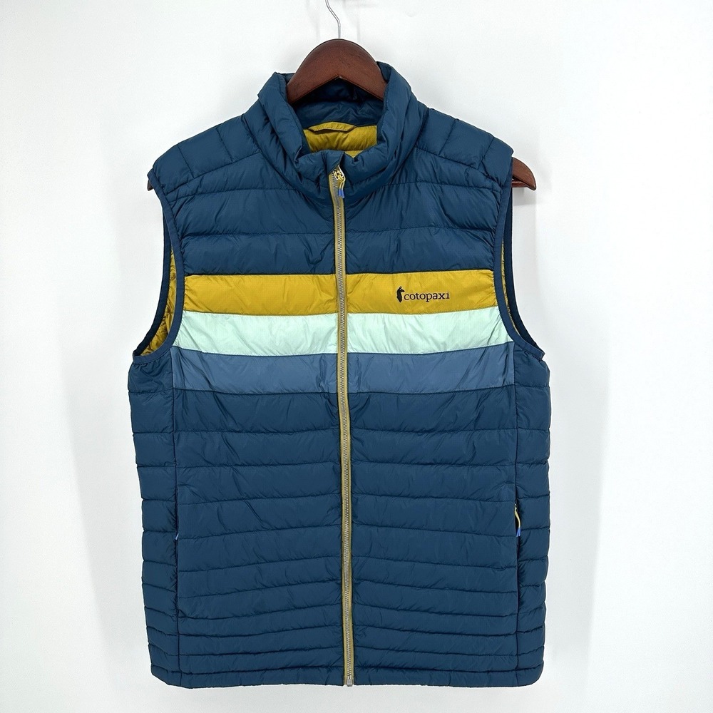 Cotopaxi Fuego Down Vest Mens M Blue Yellow Insulated Puffer Gorpcore Outdoors